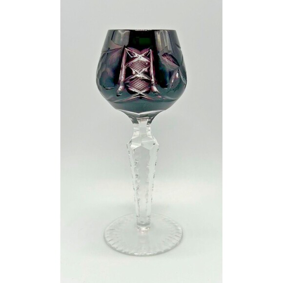 VINTAGE Lausitzer Amethyst Cordial Glass LA16 - Continuous Cut Foot - Crystal - Picture 1 of 9